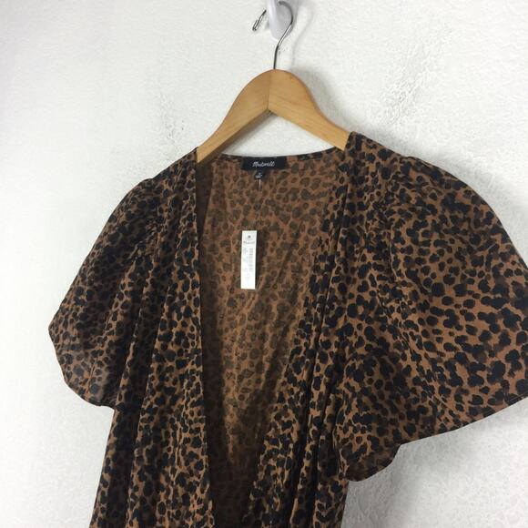 NWT Madewell Flutter-Sleeve Wrap Mini Dress in Painted Leopard Medium - Picture 8 of 15